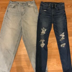 2 pairs of American Eagle jeans, high rise jegging and relaxed mom jeans